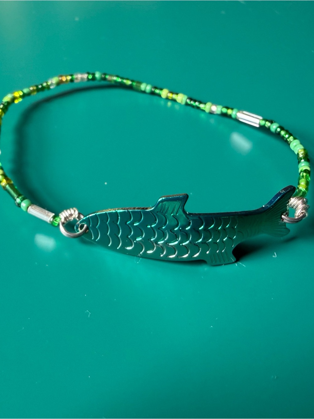 Green Fish Charm Beaded Bracelet -
